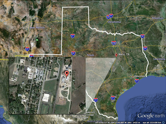 Texas investigators determined that the West Fertilizer Company in West, Texas, had 150 tons of ammonium nitrate stored at the small facility; approximately 28 to 34 tons ignited, followed by a huge explosion. DTN research and analysis shows there are many situations and locations comparable to and exceeding that involving West Fertilizer Co. (Photos courtesy of Google Earth)